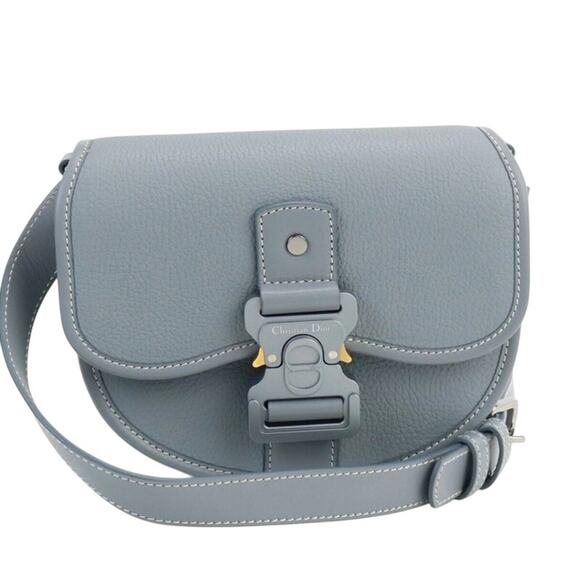 Christian Dior Mini Gallop Bag Unisex Grained Smooth Calf Gray Blue Authentic - Picture 1 of 13
